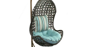 half egg bedroom swing chair with blue cushion