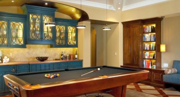 hang out room ideas with billiard table and bookshelf