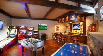 hang out room ideas with lots of games and mini bar