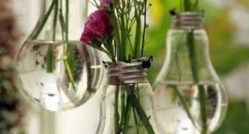 hanging flower vase using old unused lightbulbs