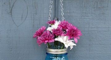 hanging flower vase with old jar