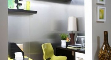 home office design ideas for small spaces with small chair and floating shelves