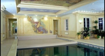 indoor swimming pool designs with renaissance paintaings on ceiling and wall