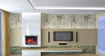 japanese inspired living room with bamboo wallpaper