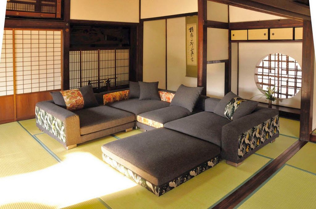 japanese inspired living room with large sofa