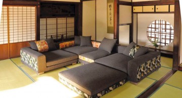 japanese inspired living room with large sofa