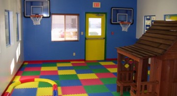 kids playroom design ideas with two basketball hoops