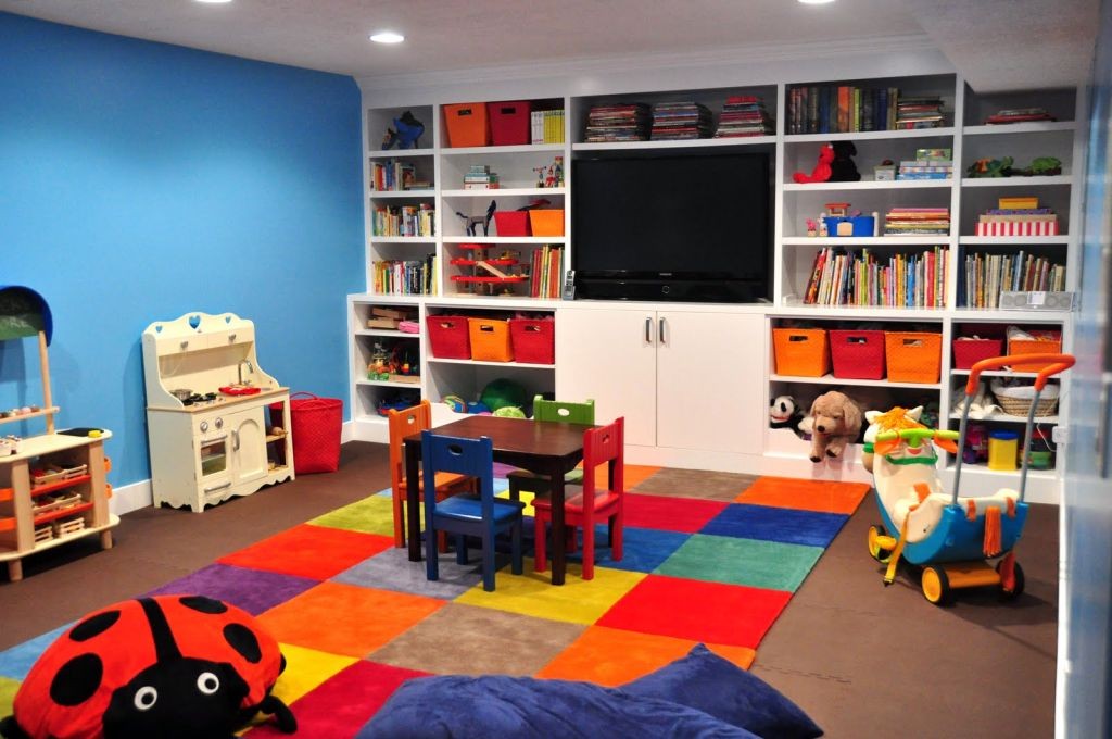 kids playroom design ideas with wall shelves