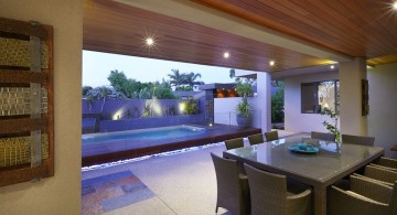 lap pool designs next to dining room