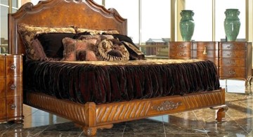 large oak bed with velvet linen tuscan style bedroom furniture