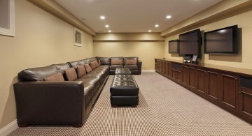 lighting ideas for basement with long sleek sofa