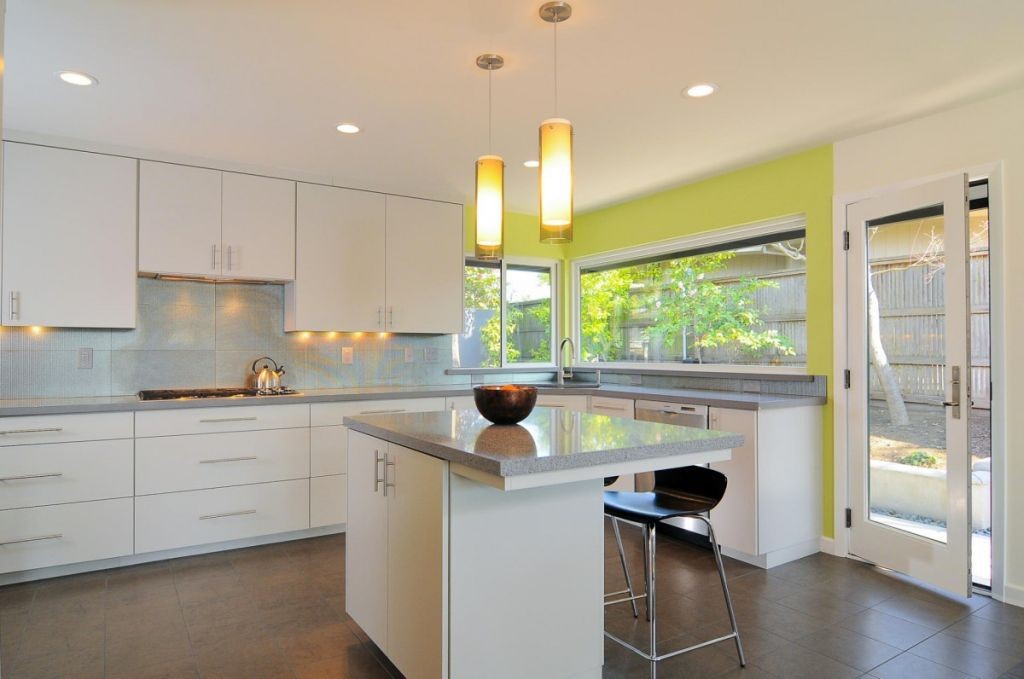 lime green accent walls for contemporary kitchen