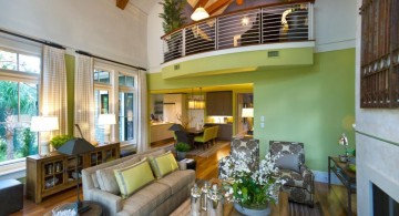 lime green accent walls for living room with indoor balcony