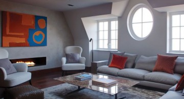 living room with skylight ideas in contemporary industrial grey