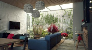 living room with skylight ideas with connected inside garden