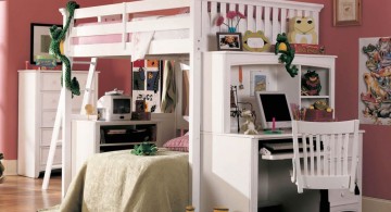 loft bed with desk white in pink room