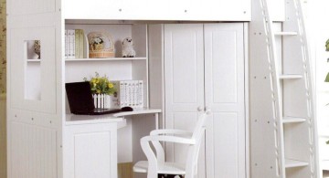 loft bed with desk whitewith cute wallpaper