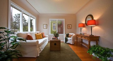 long living room ideas in soft orange light