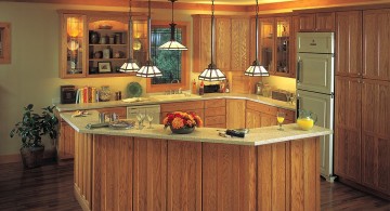 low mini pendant lights over kitchen island for low ceiling and wood panelled floor