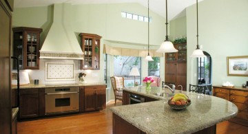 mini pendant lights over kitchen island for l-shaped marble countertop