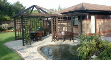 minimalist contemporary japanese style backyard with pergola