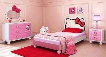 minimalist hello kity girls bedroom designs with hello kitty mirror