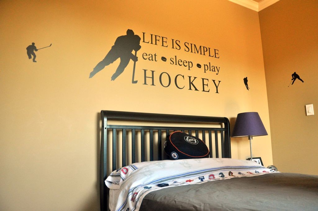 minimalist hockey bedrooms with wall decals