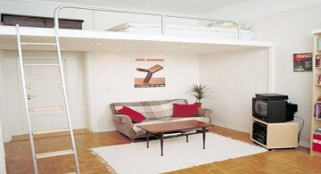 minimalist in white adult loft bed with stairs