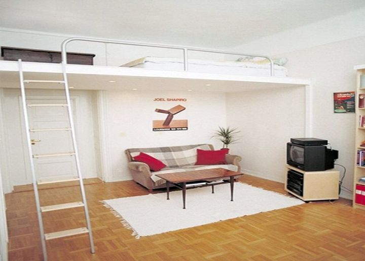 minimalist in white adult loft bed with stairs