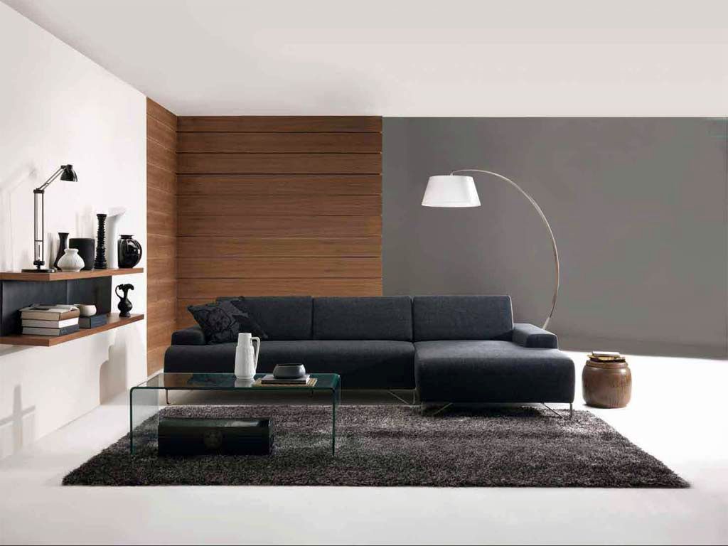 Minimalist modern furniture in dark blue living room