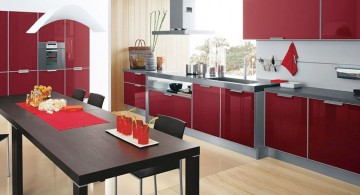 minimalist modern red lacquer kitchen cabinet