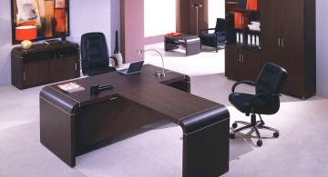 minimalist office furniture in dark wood
