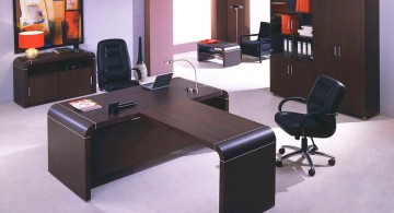 minimalist office furniture in dark wood