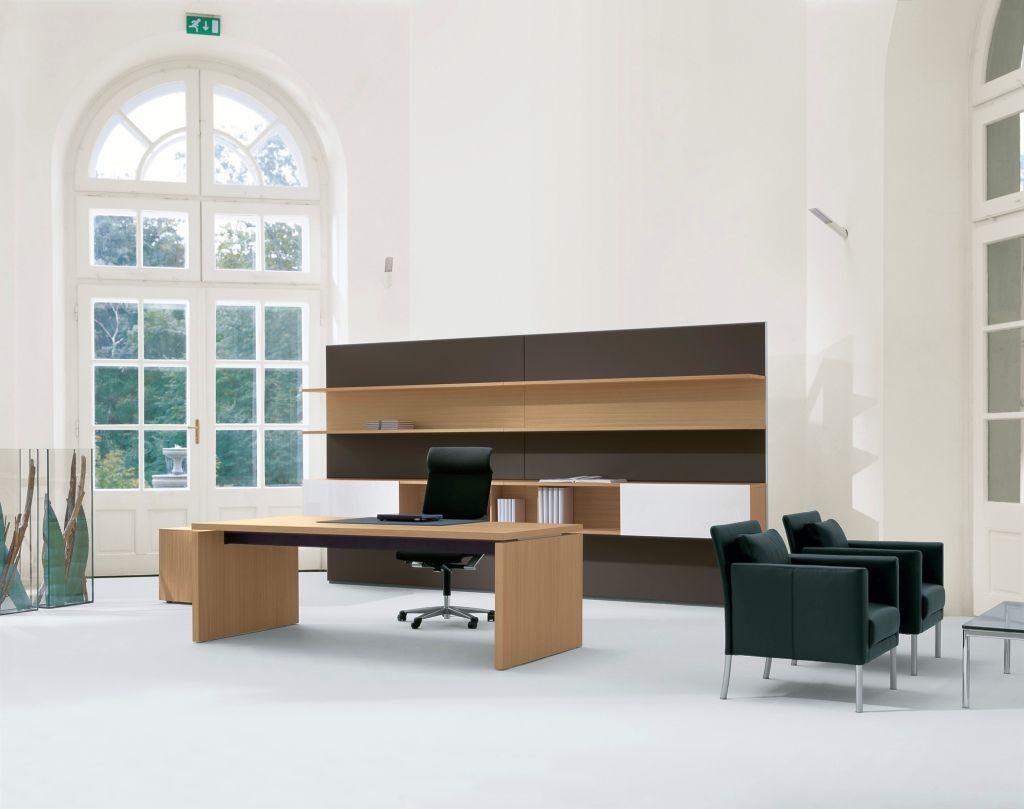 minimalist office furniture in wooden tones