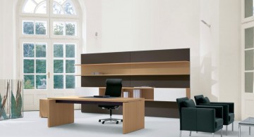 minimalist office furniture in wooden tones