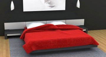 minimalist red black and white bedroom ideas with industrial grey rug