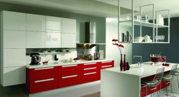 minimalist red lacquer kitchen cabinet