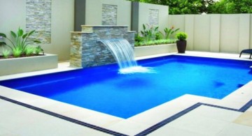 minimalist square pool shapes and designs with artifical waterfall