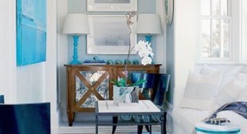 minimalist turquoise living room