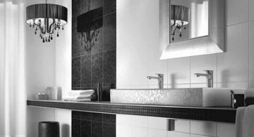 minimalistic black bathrooms ideas with vintage hanging lamp