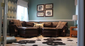 modern blue and brown living room