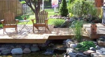 modern deck design with koi pond for small space