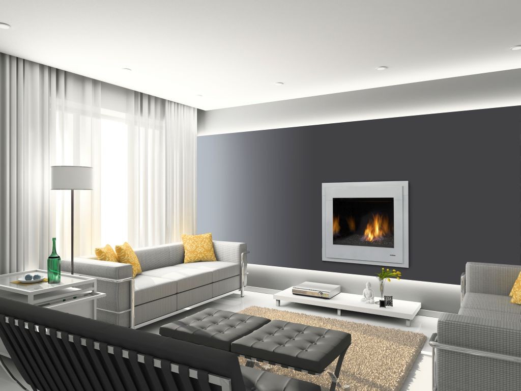 modern fireplace designs with glass built in white border