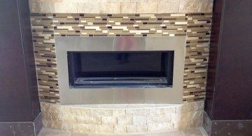modern fireplace designs with glass with brick border