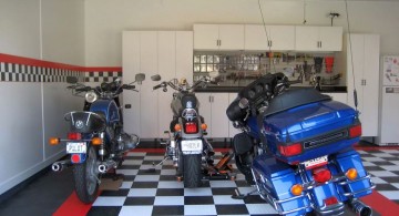 modern garage designs and inspiration with checkered tiles and three bikes