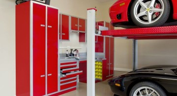 modern garage designs and inspiration with fire engine red cabinets