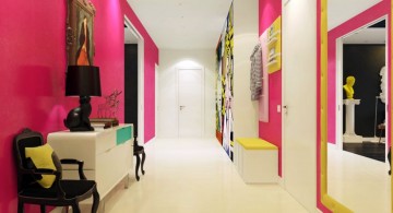 modern hallway decorating ideas in bright pink and white