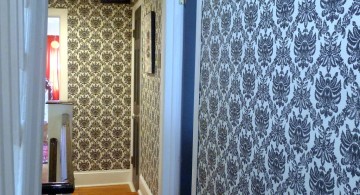 modern hallway decorating ideas with cool blue wallpaper
