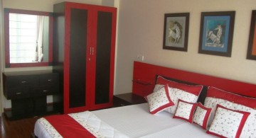 modern minimalist red and black bedroom