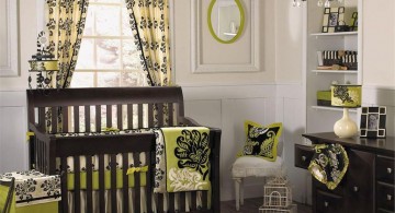 modern nursery room design ideas in green with classic chandelier